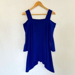 CLARA SUNWOO Women's Large Cold Shoulder Handkerchief Hem Cobalt Blue Tunic Top